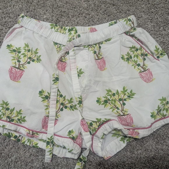 Printfresh Pants - Printfresh Anthropologie White Shorts with Green and Pink Plant Design